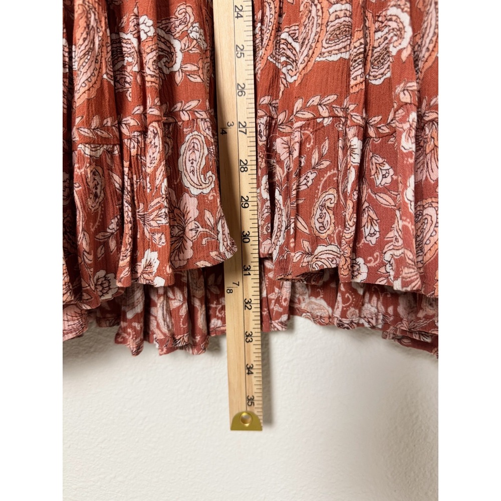 Bila 77 Terracotta Paisley Floral Tiered Boho Mini Dress Small - Picture 7 of 9